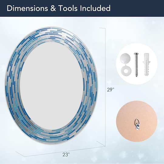 Head West Aqua/Blue3 Tile Framed Oval Wall Vanity Mirror - 23" x 29"